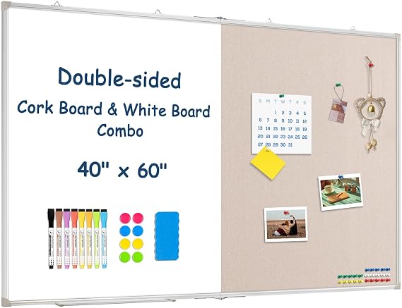 Large White Board Dry Erase Foldable Bulletin Board Combo 60x40 for Wall