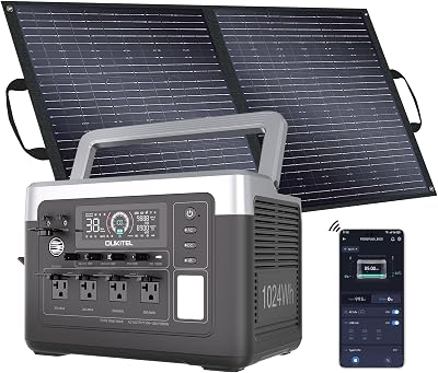 OUKITEL P1000 Plus 1024Wh Solar Generator with 4 AC Outlets 3600W Peak, 1800W Power Station,1200W Fast Charging, APP Control Battery Backup for Home, Camping