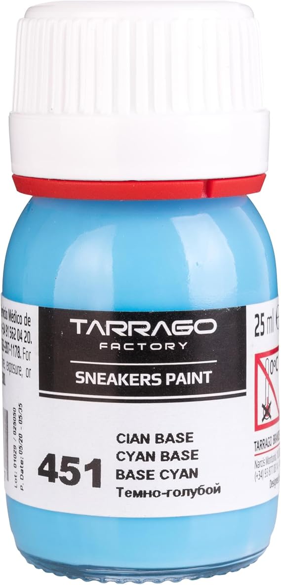 Tarrago Sneaker Leather PaintAcrylic Customize Shoe Paintfor Sneakers, Boots, Bags, PursesMatte,Flexible, Perfect CoverageCyan Base #451 0.8 Fl.Oz.
