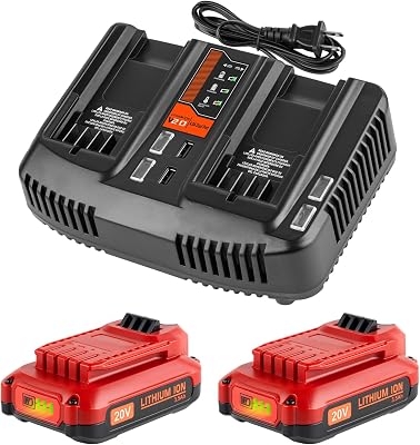 2Packs 20V 3500mAh Lithium Battery and Charger Kit Replacement for Craftsman V20 Battery CMCB204 CMCB202 CMCB209 CMCB205 CMCB124 Compatible with Craftsman 20V Dual Port Charger Set