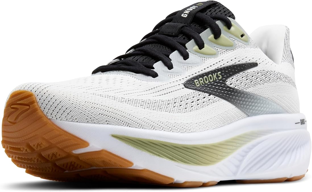 Brooks Men's Ghost 17 Neutral Running Shoe, White/Black/Tee. , 7
