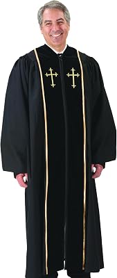 Black Pulpit Robe with Beautiful Gold Embroidery Available in Small, Medium, Large, X-large