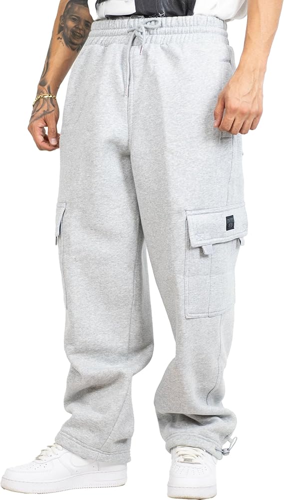 FB County Cargo Sweatpants - Loose Fit Cotton Polyester Heavyweight Fleece Cargo Pants with Flap & Utility Pockets