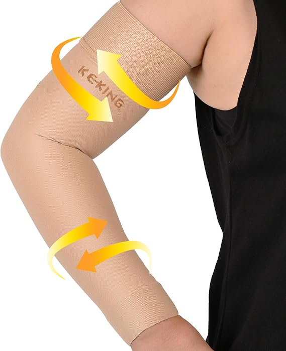 KEKING Lymphedema Compression Arm Sleeves 15-20mmHg with Silicone Band