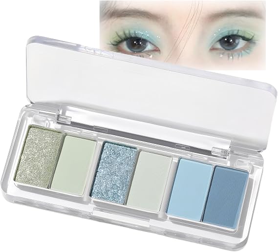 6 Colours Blue Eyeshadow | Long Lasting beauty Eye Shadow Pallets For Women | Highly Pigmented Blue,Green, and Navy Shades with Glitter Finish