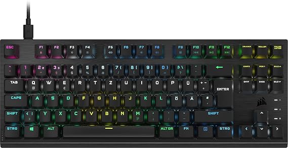Corsair K60 PRO TKL RGB Tenkeyless Optical-Mechanical Wired Gaming Keyboard - OPX Linear Switch - Polycarbonate Keycaps - iCUE Compatible - QWERTZ DE - PC Mac Xbox - Black