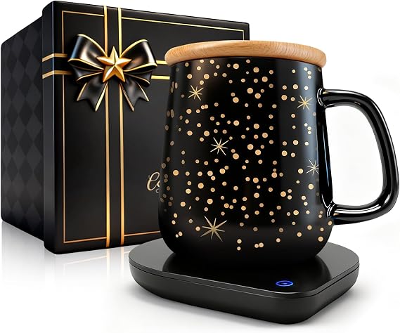 Tsmsv Coffee Cup Warmer with Mug Set: 2026 Upgraded Gifts for Christmas, Black