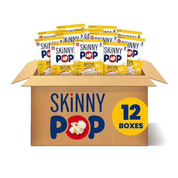 SkinnyPop Butter Microwave Popcorn, 2.8 oz, 12 Boxes