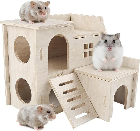 Wooden Guinea Pig House Hamster Corner Platform for Dwarf(14.5 x14x15.5 cm) | Wooden Hamsters Toys Funny Cute Hamsters Accessories Perfect for Small Animal Exploration Small Animal Hideout Décor