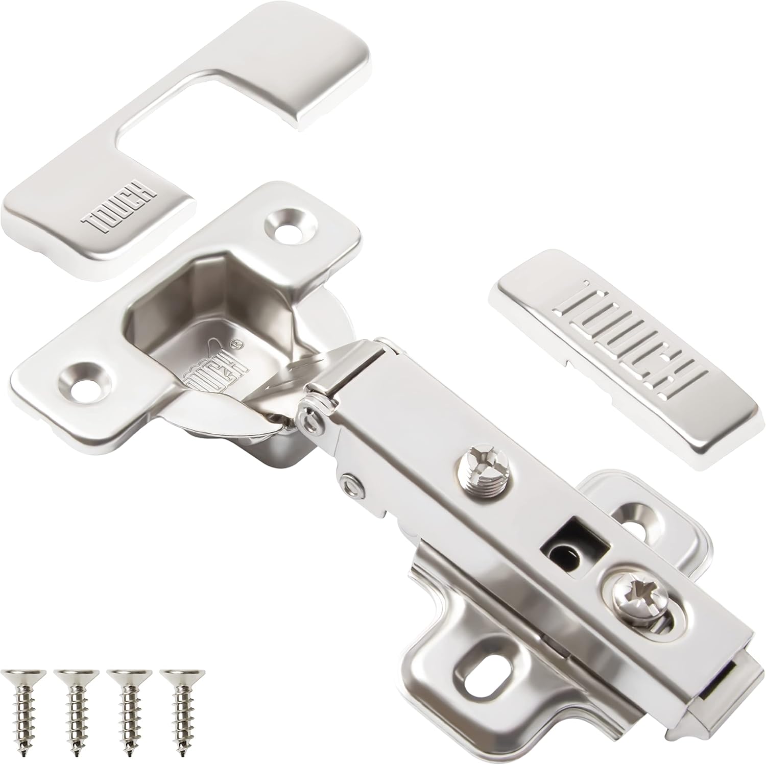TOUCH Cabinet Hinges 1 Pair, 2 PCS Frameless Cupboard Door Hinge Full Overlay Concealed European Clip-On Hinges for Kitchen Cabinet 3-Way Adjustable with Screws