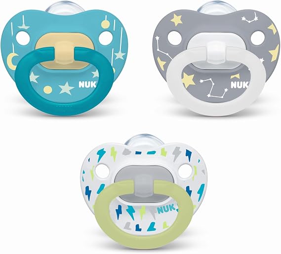 NUK Orthodontic Pacifier Value Pack for Boys & Girls, 0-6 Months, 3 Pack Stars Glow-in-the-Dark