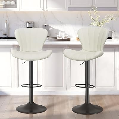 KKA Bar Stools Set of 2 Modern Swivel Bar Chairs, Counter Height Barstools with High Backrest, Kitchen Island Stool for Bar, Kitchen, Dining Room White