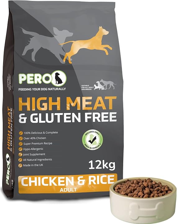 Pero High Meat & Gluten Free Dog Food – Chicken & Rice – 37% Chicken, Single Protein, Gentle Digestion, Joint Care (12kg)