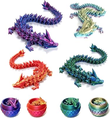 4Pcs 3D Printed Dragon Easter Dragon Eggs with Dragon Inside 3 Inch Easter Basket Dragon Egg Toy for Adult,Full Articulated Dragon Decoration for Gift