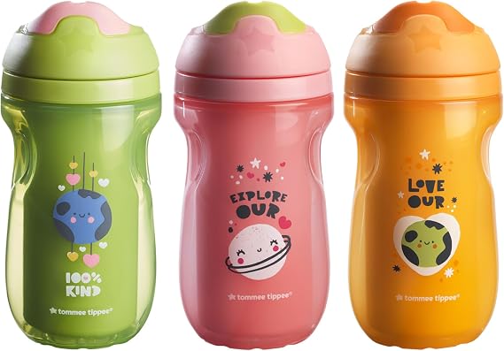 Tommee Tippee Insulated Sippy Cup, Water Bottle for Toddlers, Spill-Proof, 9oz, 12m+, 3 Count (Design May Vary)