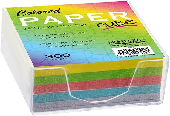BAZIC Products Color Paper Cube with Tray, 300 Sheets, 2.95 in
