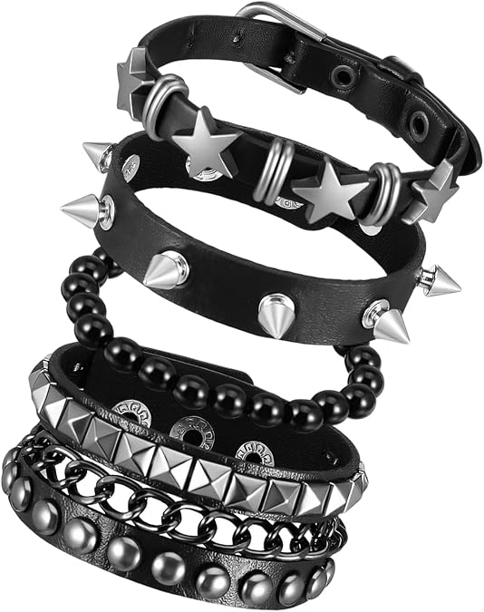 4 Pcs Punk Rock Leather Studded Bracelets Studded Bracelet