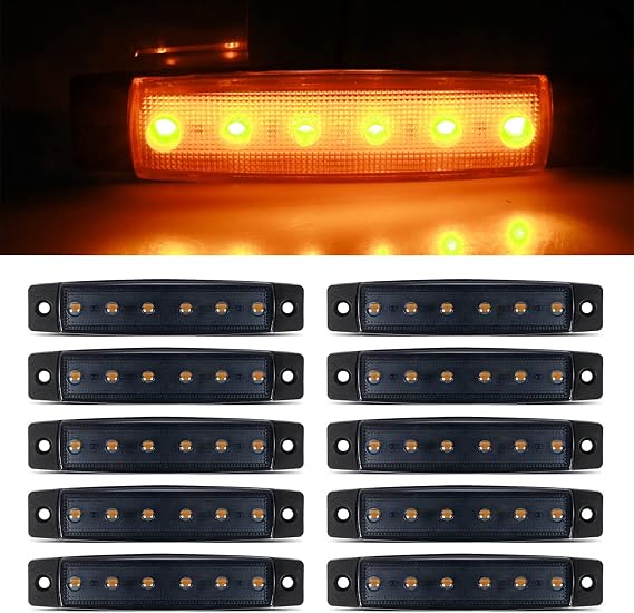 10pack 12V Smoked Amber LED Trailer Marker Lights 3.8" Side Marker Clearance Light Bar Front Rear Signal Indicator Light Strip Waterproof for Trailer Truck Van Pickup ATV UTV RV