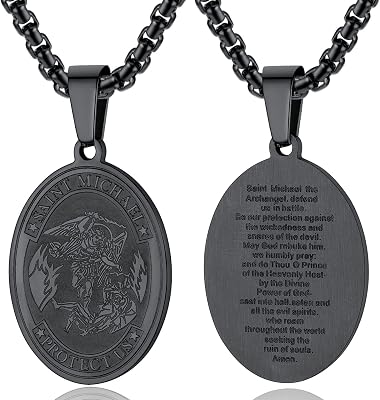 ChainsPro Saint Michael Christopher Pendant Necklace for Men, Protection Archangel Religious Chain Jewelry, Stainless SteelGold PlatedBlack Send Gift Box