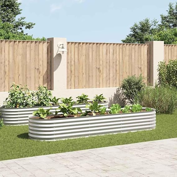 Garden Raised Bed, Raised Flower Bed Horse Trough planters Gardening Box Patio planters Suitable for Corridor Courtyard Orchard Nursery 126"x31.5"x17.3" Galvanized Steel Silver