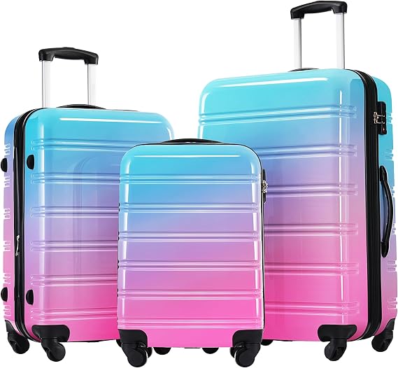 Blue Red 20"/24"/28" Hardshell Luggage Sets 3 Piece with TSA Lock, Durable ABS Hardsid Suitcases with Wheels, Expandable Suitcase Sets for Travel, Outdoor