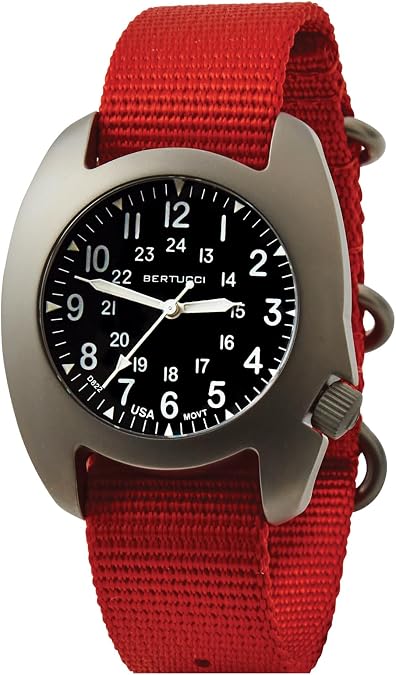 BERTUCCI 42 mm Titanium Field Watch - D-3T RETROFORM EpicTM - Black dial, International/NASA Orange Nylon Band - 17021