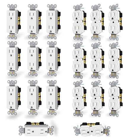 15A 10pcs Square Duplex Receptacle Electrical Outlet Bundle with 10pcs Round Duplex Receptacle Electrical Outlet