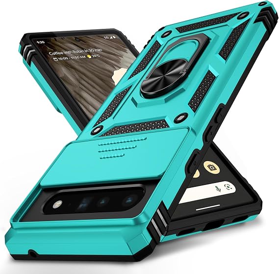 VINVE for Google Pixel 6 Pro Case with Slide Lens Cover, Military Grade Drop Protection, Magnetic Rotated Ring Holder Kickstand Protective Phone Case (Ice Green)