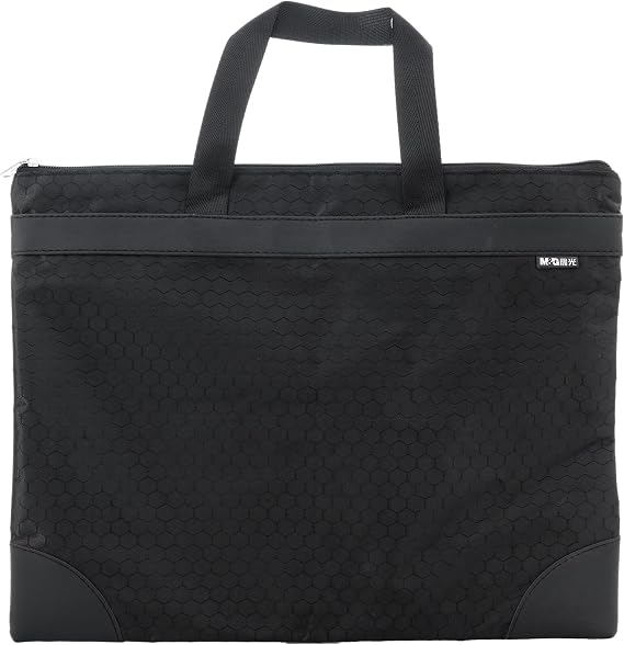 M&G 12x15 in Large Zipper Pouch with Handle, A4 Foldable Lightweight Waterproof Oxford Document Storage Bag, File Organizer for Office Travel Books Papers Filing Folder 1 Pack (Black)