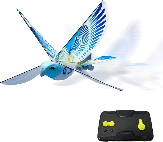 MUKIKIM eBird Blue Pigeon - Flying RC Bird Toy for Kids. Indoor/Outdoor Remote Control Bionic Flapping Wings Bird Helicopter. USB Recharging
