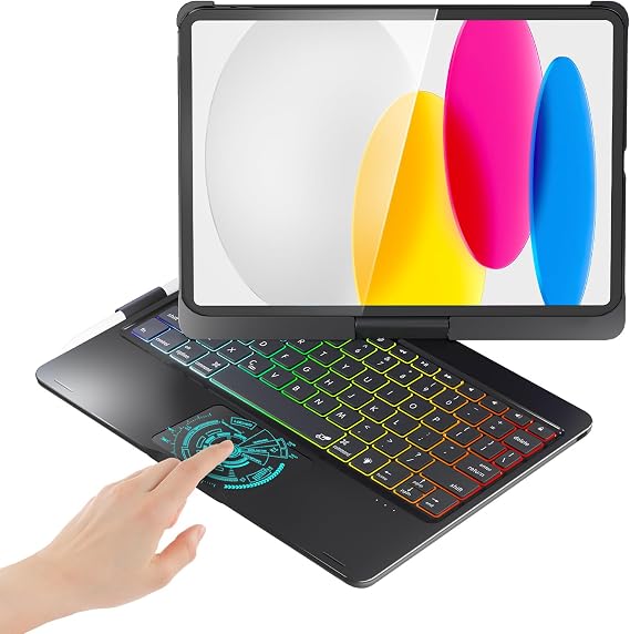 BABG for iPad 10th 11th (A16) Case with Keyboard&iPad Air 11(M4,M3,M2),360Swivel,7 Use Modes,Rainbow Backlight Keyboard for iPad Pro 11(1st/2nd/3rd/4th Gen)&iPad Air 5th/Air 4th-Black
