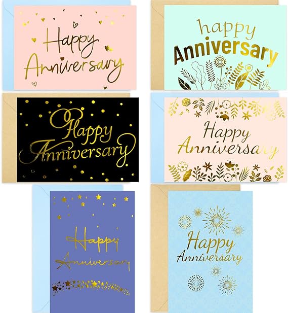 Fancy Land 12 Anniversary Cards with Envelopes Gold Foil Anniversary Bulk