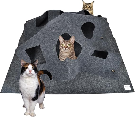 Cat Play Mat,Collapsible Cat Activity Pad,Fun Interactive Pet Rug Training Scratching Grooming Bed (M)