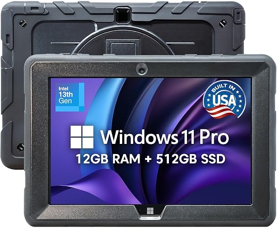 Fusion5 Built in USA 10.1 Windows 11 Professional Rugged Tablet PC - 12GB RAM 512GB SSD, Intel 13th Gen, Full HD Windows Tablet Computer, USB C, HDMI - with Accidental Damage
