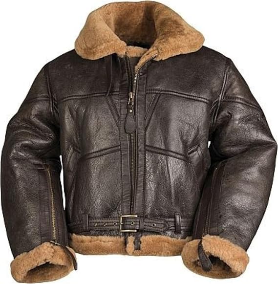 Men B3 Real Guff Shearling Flight Aviator WW2 Style Bomber RAF Leather Jacket
