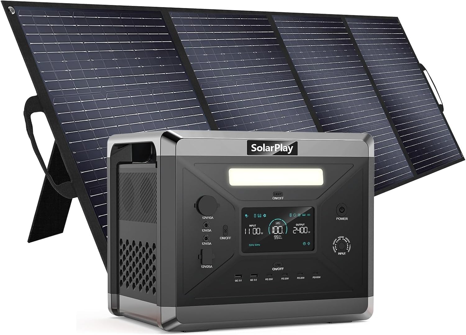 SolarPlay 2400W Portable Power Station, 2160Wh Solar Generator with 400W Solar Panel LiFePO4 Battery, BMS Emergency Power Station for Home Backup, Camping, Outdoor Battery Backup