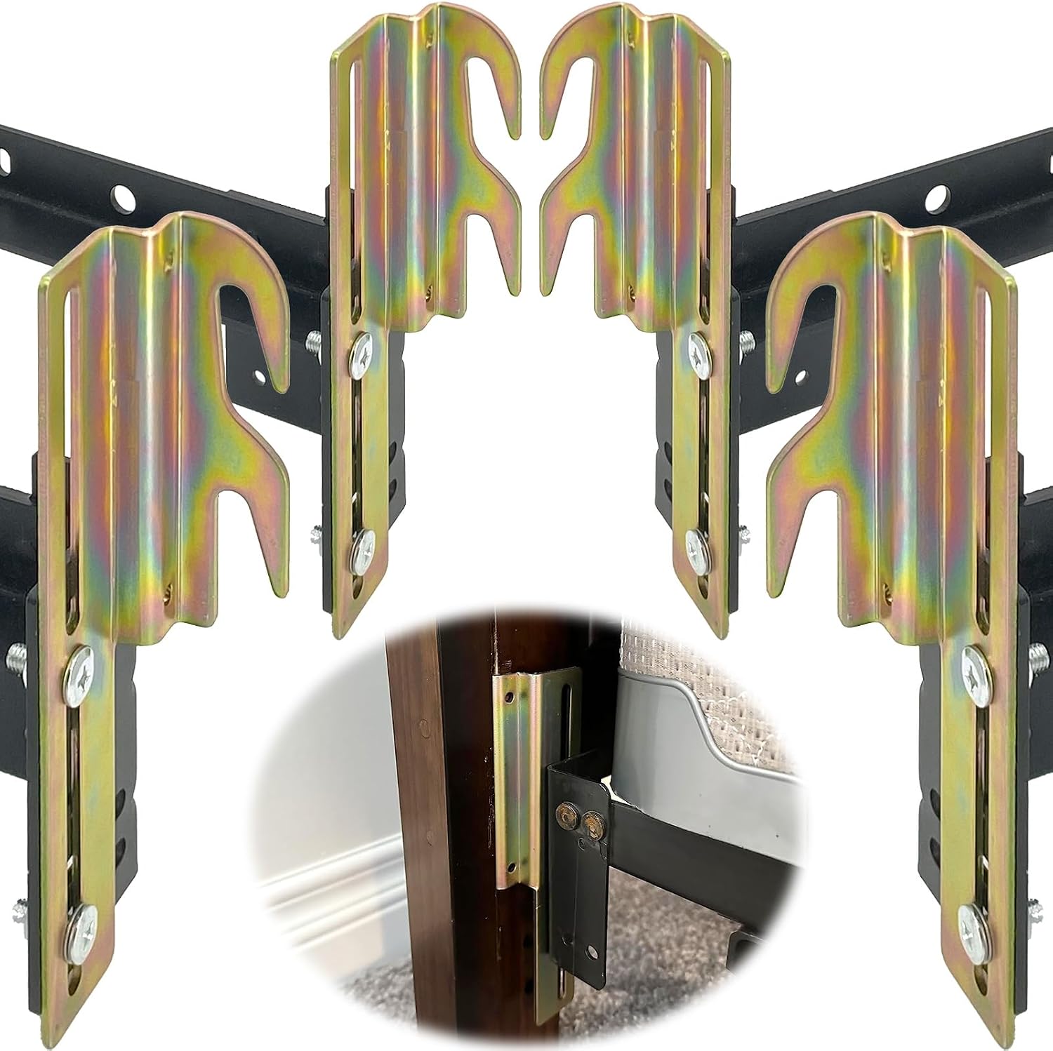 4Pcs 711 Hook Conversion Brackets with Hardware, Headboard Hook Set, Bed Frame Brackets Adapter