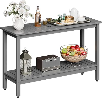 Outdoor Console Table, 48 Solid Wood Patio Side Table with 440lbs Weight Capacity and 2-Tier Storage for Garden Porch Deck Use - Grey