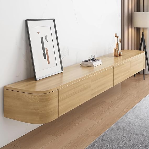 Floating TV Unit, Wall Mounted TV Cabinet, Floating Shelves with Doors & Drawer, Modern Entertainment Media Console Center Storage TV Bench for Living Room & Office (Brown, 140cm/55.1in)