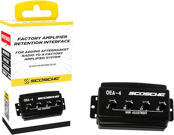 Scosche OEA4 OEM Premium Amplifier Interface Adapter - 4 CH Adjustable LOC Level Converter - Retains Factory Car Audio Amp - Line Output Converter for Car Stereo Amplifiers - No RCA Connection Needed