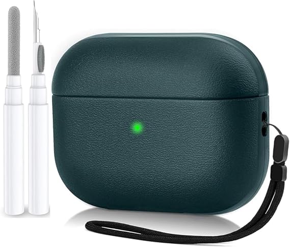 Case for Airpod Pro 2 Case Cover with Cleaner Kit, Leather Texture Full-Body Protective Case Cover for Apple Airpod Pro 2nd Generation, Front LED Visible (Green, Airpod 4th gen)