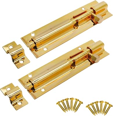 LC LICTOP 4 Inch Stainless Steel Barrel Bolt Latch, 2Pcs Gold Slide Lock for Cabinet, Window, Gate and Door Security, Sliding Bolt Latches for Fence, Shed and Barn Doors