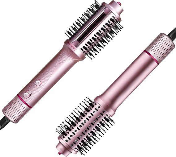 5 in 1 Ionic Hair Dryer Brush for Faster Dry & Style Adds Shine | 500M Ionic Airflow for Smooth, One Step Curl Straightener Volumizer, Blowout Hot Air Brush, Rose Pink
