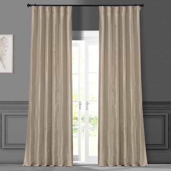 HPD Half Price Drapes Faux Silk Taffeta Curtains for Bedroom & Living Room 84 Inches Long Room Darkening Curtains 50W x 84L, (1 Panel), Antique Beige