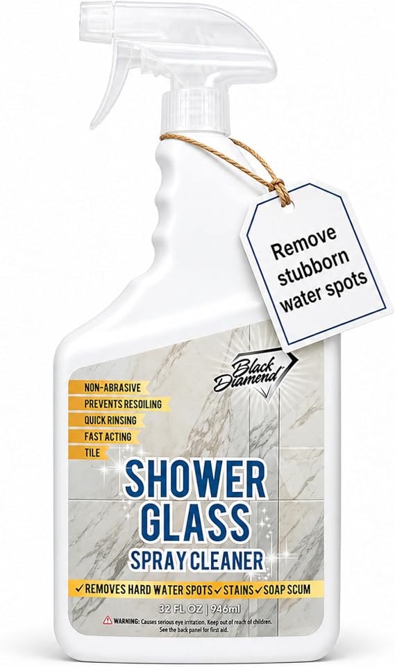 Black Diamond Stoneworks Shower Glass Cleaner Professional Strength Shower Door & Tile Spray - Removes Hard Water Stains, Soap Scum & Water Spots, Non-Abrasive, Prevents Resoiling (32oz)