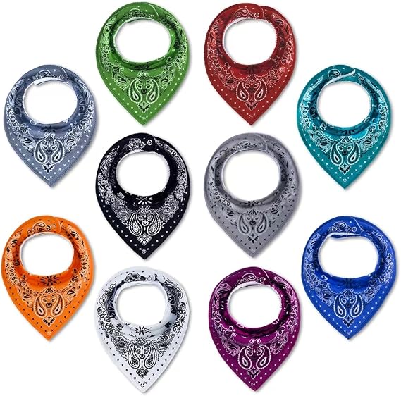 Maiwa 10 Pack Baby Triangle Bandana Bibs for Boys Girls for Drool Teething Eating with Snaps