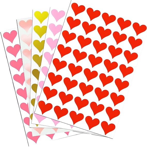 Royal Green 19mm 5-Colors Combo Valentine Heart Stickers Permanent Heart Labels for Treat Bags, Gift Seals, Cards & Crafts Easy Peel & Stick - (200 Pack)