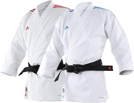 adidas Karate Gi Adult WKF Approved 4.5oz Uniform Kumite AdiLight Blue Red Stripes