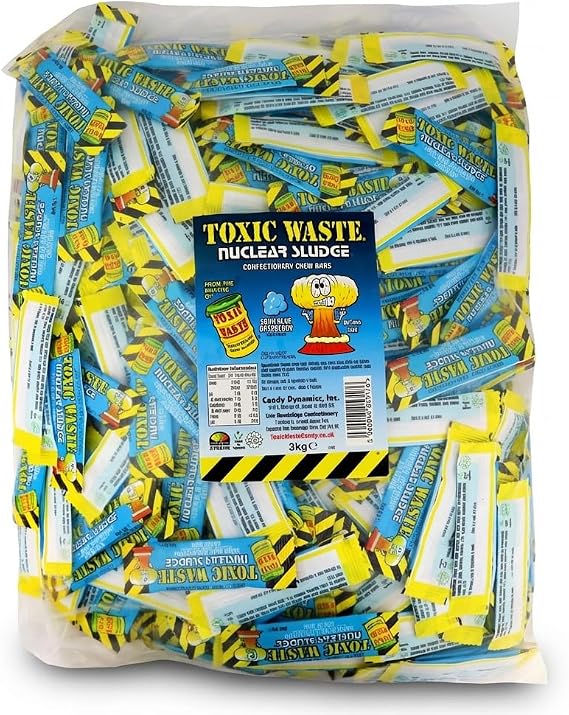 Toxic Waste Blue Raspberry Mini Chew Bar 3kg Bulk Bag | Individually Wrapped Super Sour Sweets | Professionally Packed for Party Bags and Sharing