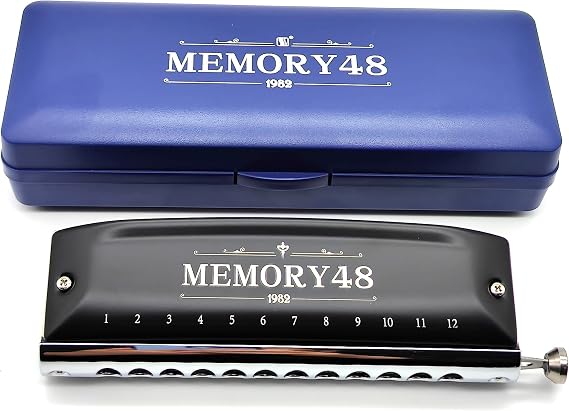 SWAN MEMORY48 Chromatic Harmonica Key of C, 12-Hole 48 Tones Mouth Organ, Professional Harmonica for Adults Beginners and Students,ME-1248 Black